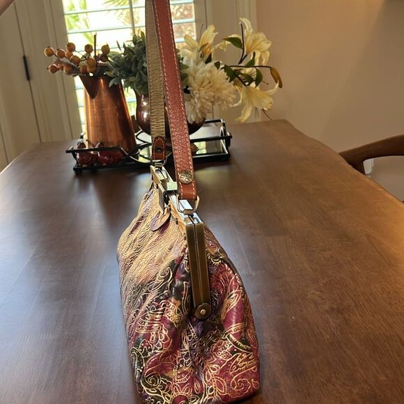 Patricia Nash Ferrara Leather Frame Satchel Retro Floral Embossed Hobo Bag - Picture 4 of 12